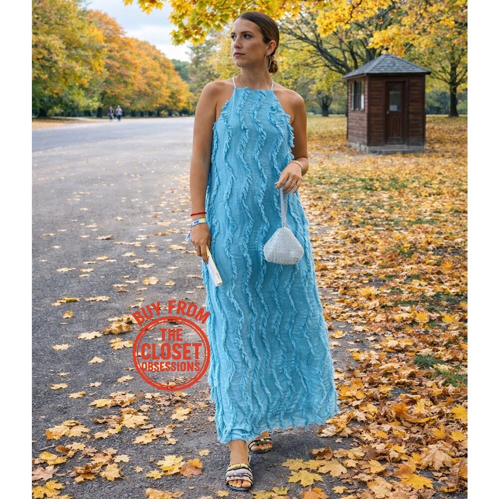 ZARA Textured Halter Neck Maxi Dress NWT - Picture 6 of 16